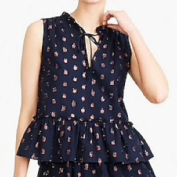J. Crew Tops - J. Crew Blue & Pink Metallic Polka Dot Sleeveless Blouse Top Women's Size Large